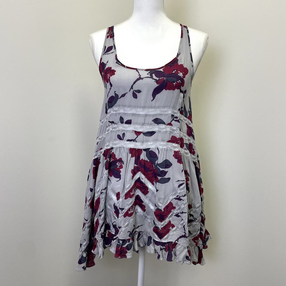Free People Intimately Boho Floral Lace Asymmetrical Flowy Tank Top Size XS